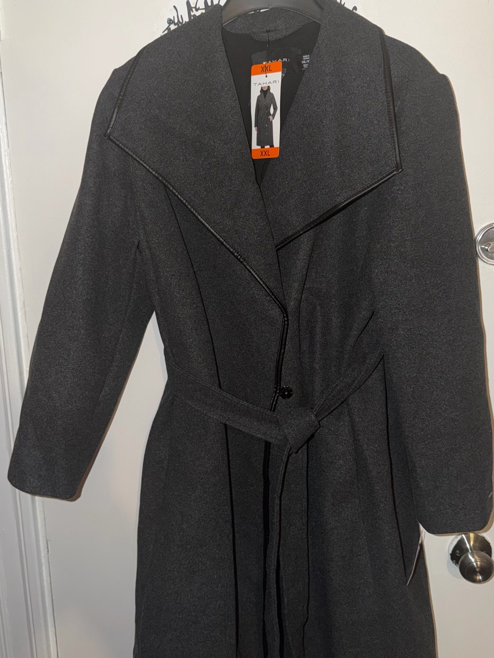 Tahari Black Long Belted Trench Coat